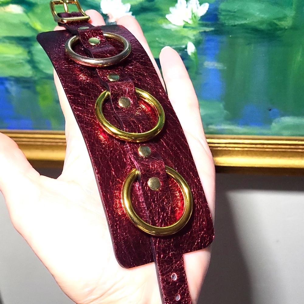 NWOT Leather & Brass Artisan Crafted Wrist Cuff - Picture 2 of 16